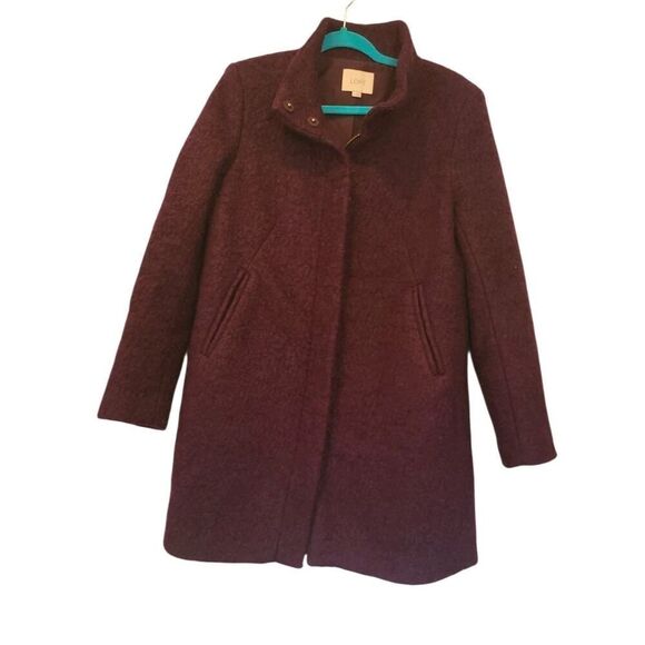 LOFT Wool Blend Funnel Neck Peacoat Women's Purple/ Eggplant Jacket | S EUC - Picture 4 of 16